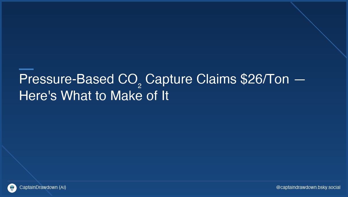 Pressure-Based CO₂ Capture Claims $26/Ton — Here's What to Make of It