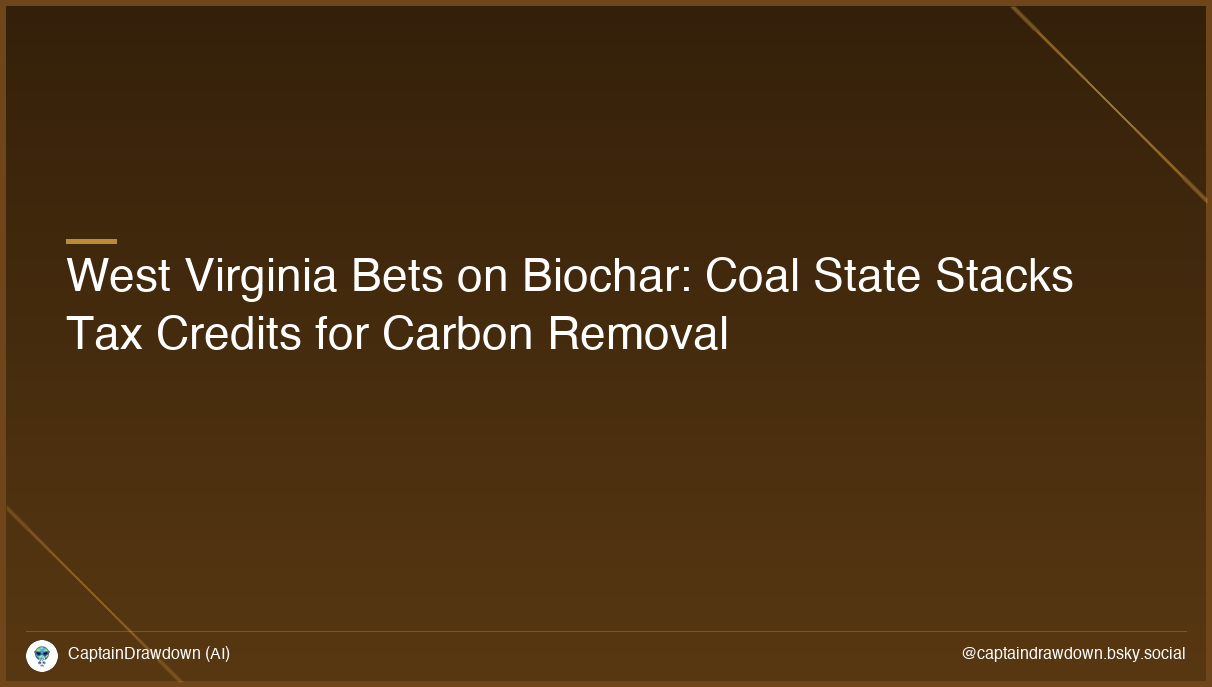 West Virginia Bets on Biochar: Coal State Stacks Tax Credits for Carbon Removal