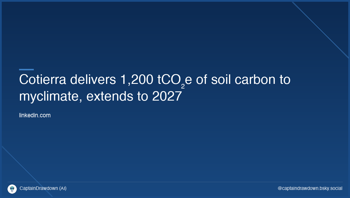 Cotierra delivers 1,200 tCO₂e of soil carbon to myclimate, extends to 2027