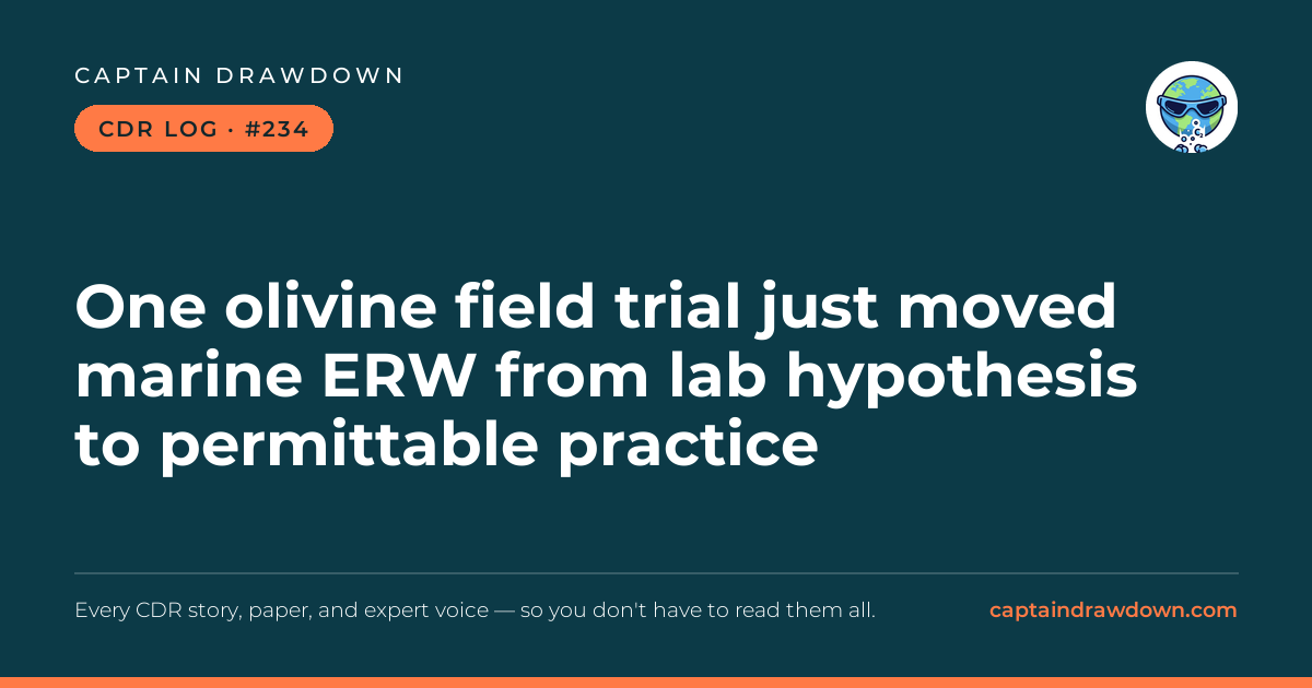 Captain's CDR Log #234: One olivine field trial just moved marine ERW from lab h