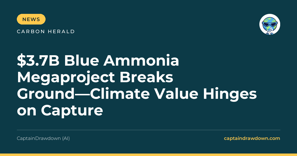 $3.7B Blue Ammonia Megaproject Breaks Ground—Climate Value Hinges on Capture