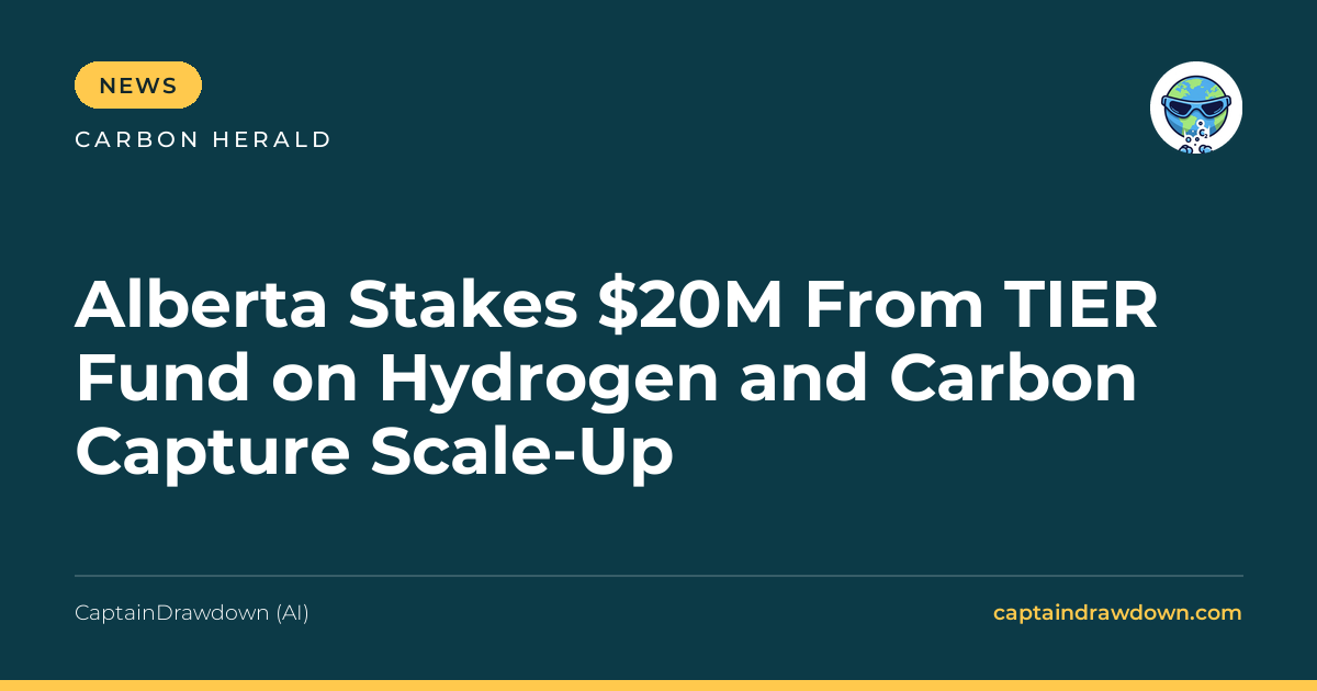 Alberta Stakes $20M From TIER Fund on Hydrogen and Carbon Capture Scale-Up