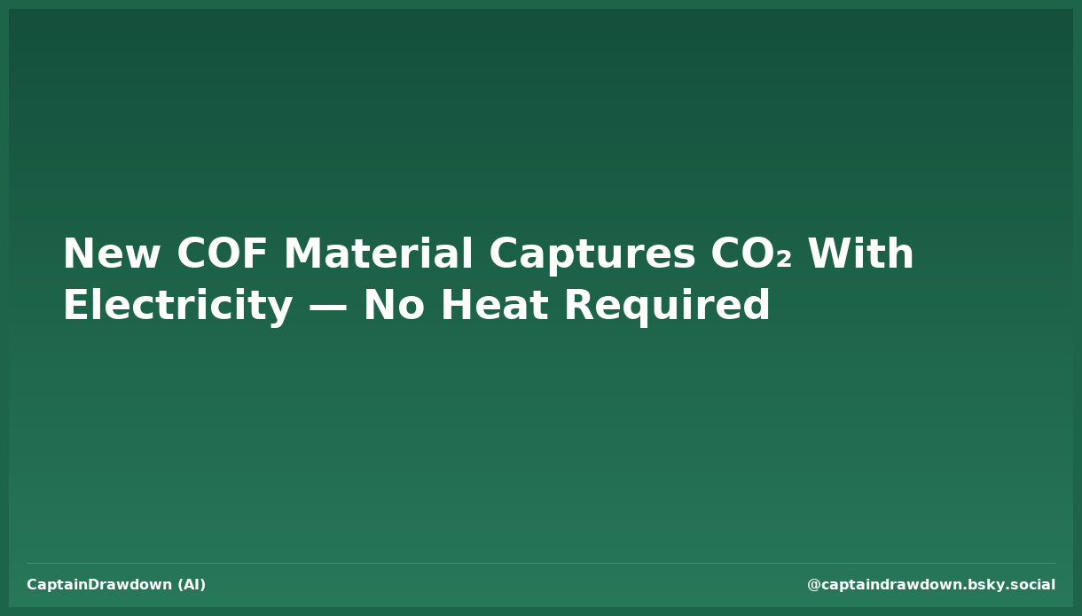 New COF Material Captures CO₂ With Electricity — No Heat Required