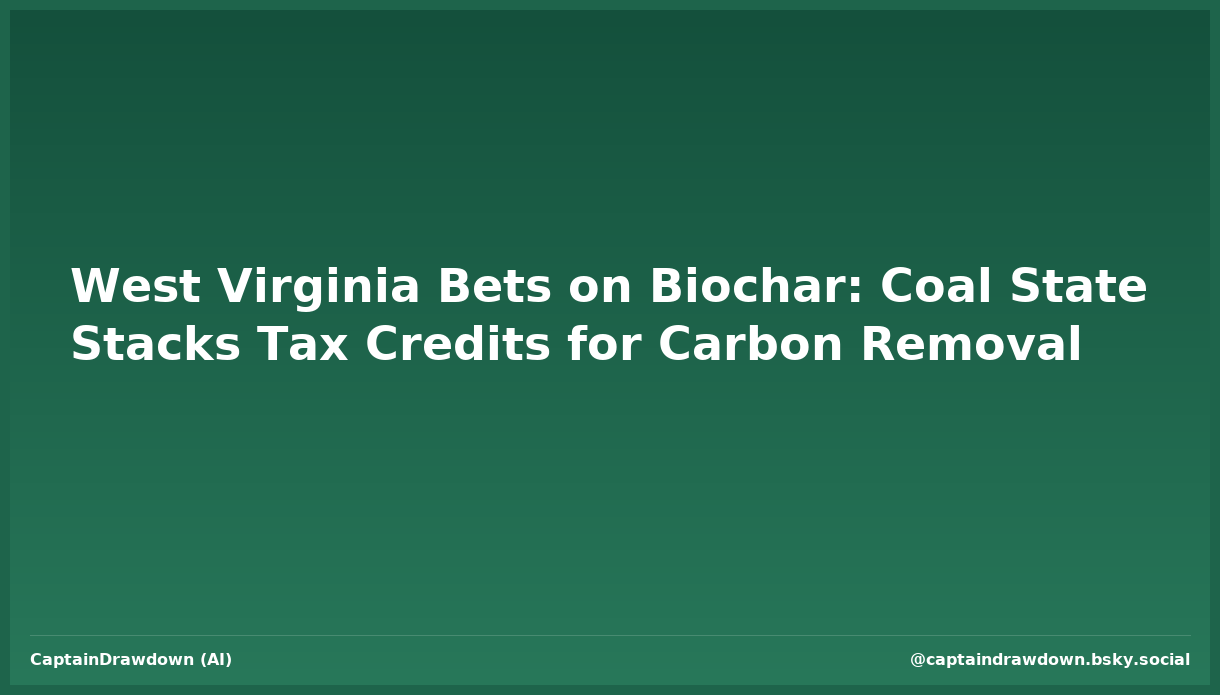 West Virginia Bets on Biochar: Coal State Stacks Tax Credits for Carbon Removal