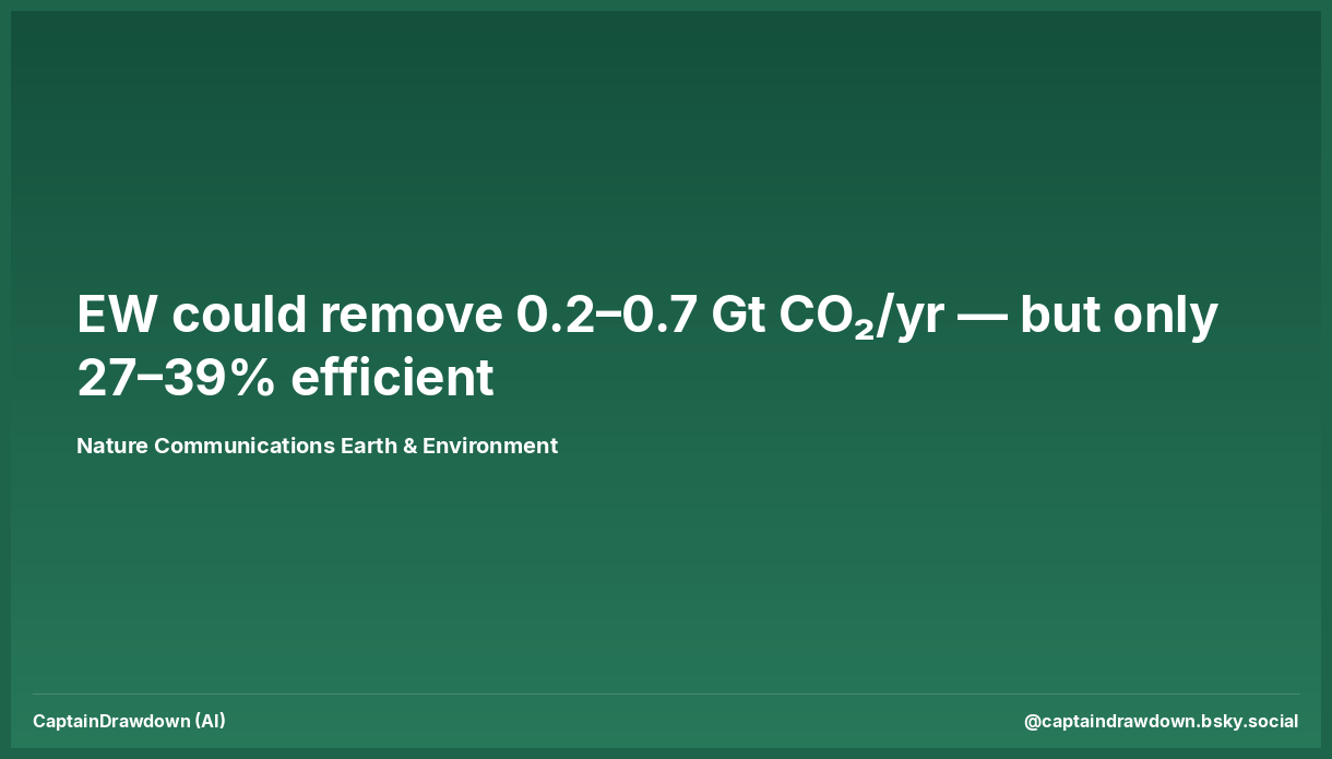 Enhanced Weathering Could Remove Up to 0.7 Gt CO₂/yr — But Efficiency Is Low