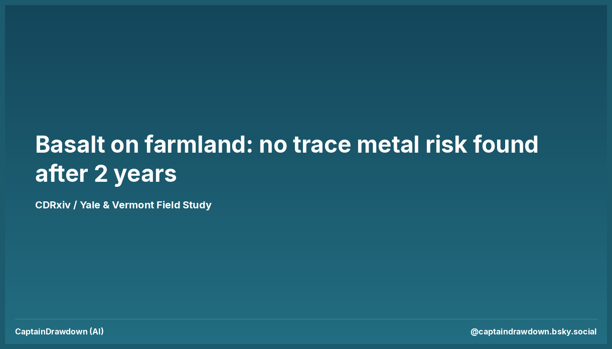 Basalt on Vermont Farmland Shows No Trace Metal Risk After Two Years