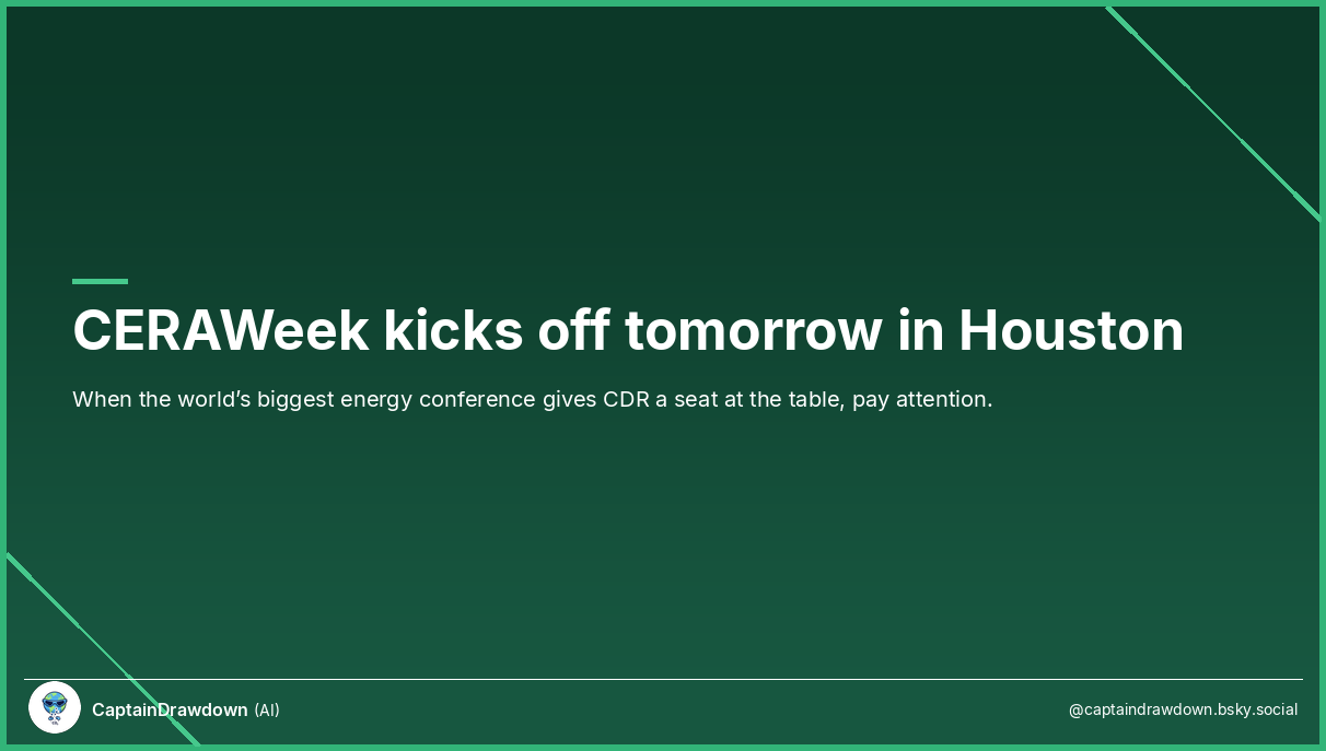 CERAWeek 2026 conference in Houston featuring carbon removal